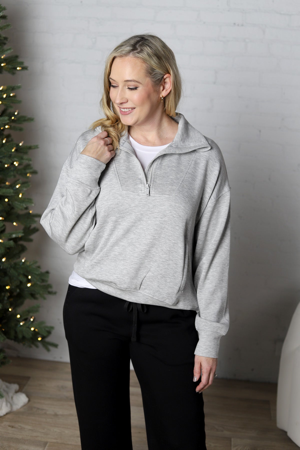 Linsy Modal Poly Quarter Zip - H grey