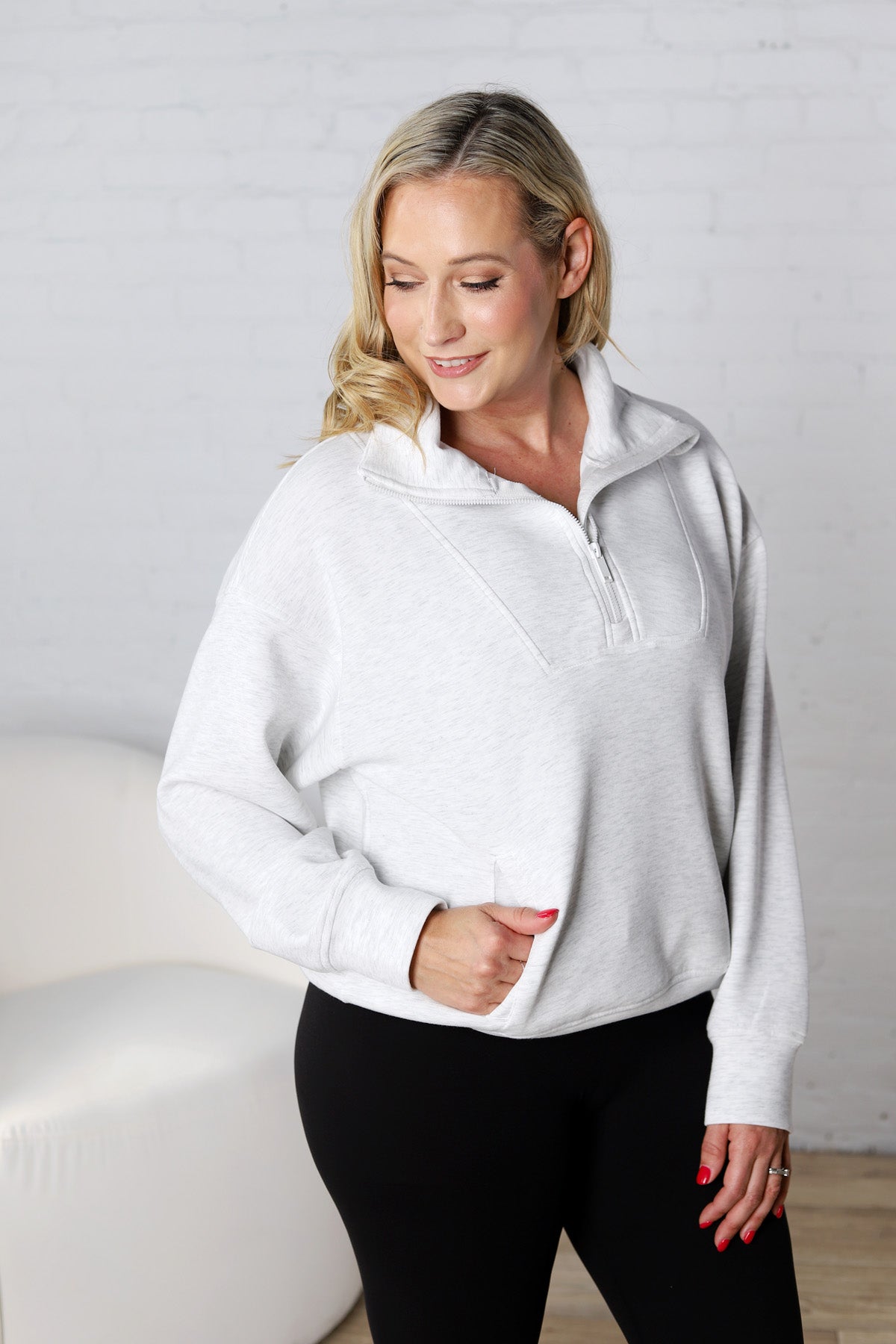 Linsy Modal Poly Quarter Zip - Lt Heather Grey