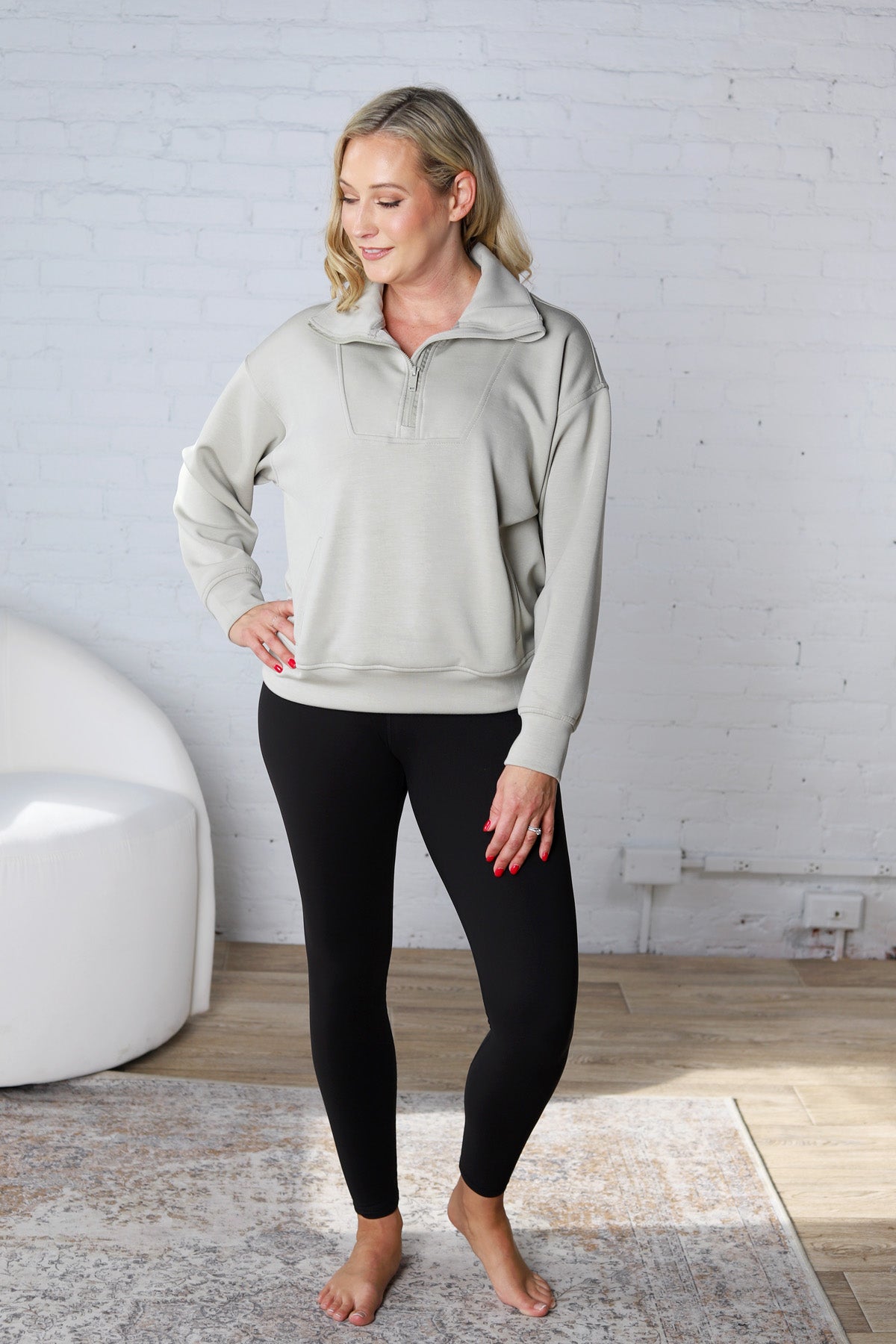 Linsy Modal Poly Quarter Zip - Lt Sage