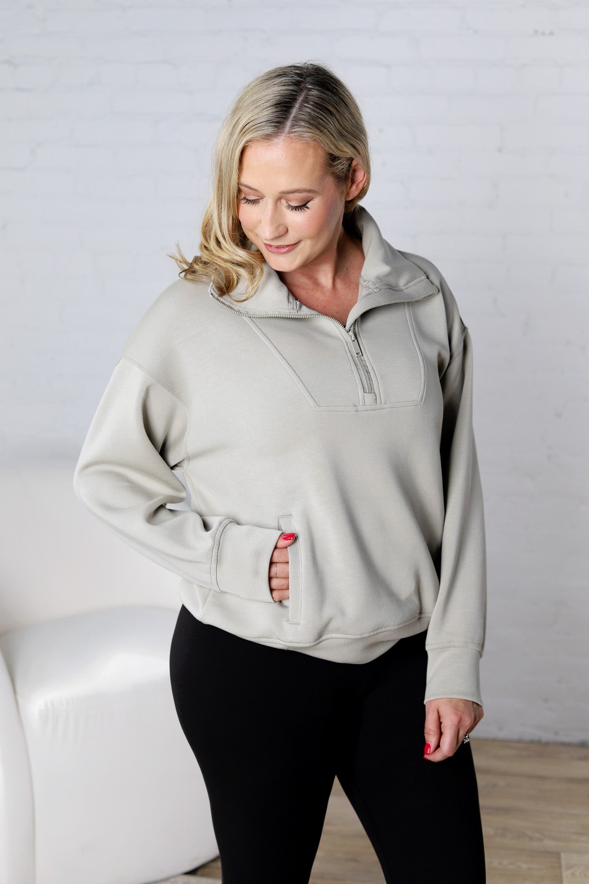 Linsy Modal Poly Quarter Zip - Lt Sage