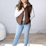 Liora Quilted Fleece Lined Puffer Vest - Dk. Brown
