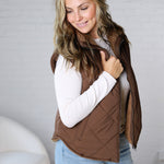 Liora Quilted Fleece Lined Puffer Vest - Dk. Brown