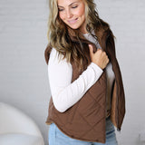 Liora Quilted Fleece Lined Puffer Vest - Dk. Brown