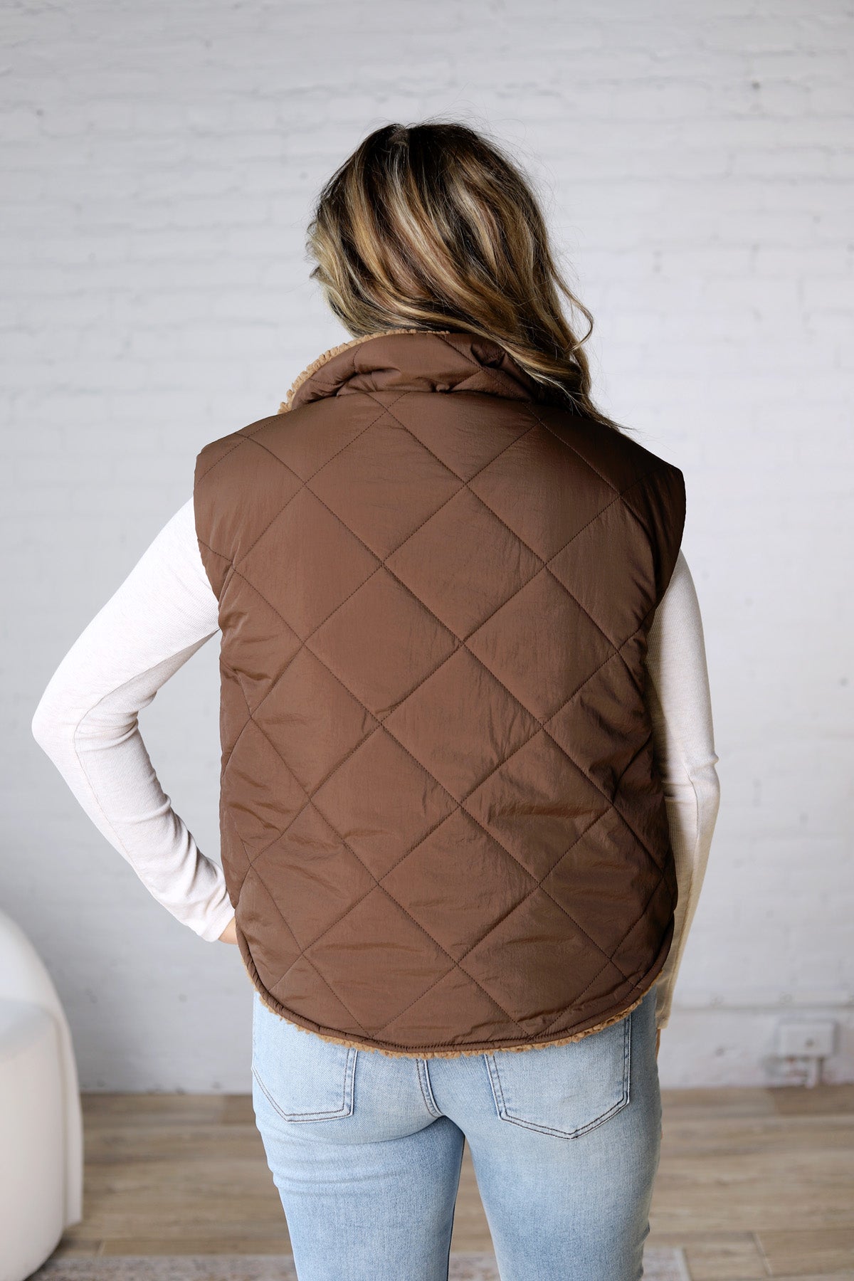 Liora Quilted Fleece Lined Puffer Vest - Dk. Brown