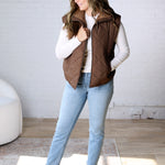Liora Quilted Fleece Lined Puffer Vest - Dk. Brown