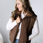 Liora Quilted Fleece Lined Puffer Vest - Dk. Brown
