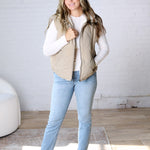 Liora Quilted Fleece Lined Puffer Vest - Grey