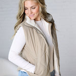 Liora Quilted Fleece Lined Puffer Vest - Grey