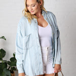 Liora Striped Button Down Top - Chambray