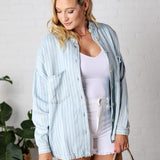 Liora Striped Button Down Top - Chambray