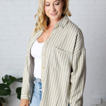 Liora Striped Button Down Top - Olive