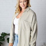 Liora Striped Button Down Top - Olive