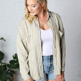 Liora Striped Button Down Top - Olive - FINAL SALE