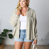 Liora Striped Button Down Top - Olive - FINAL SALE