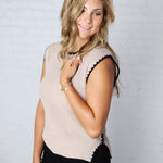 Lirien Essential Sleeveless Sweater Top - Taupe/Black