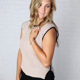 Lirien Essential Sleeveless Sweater Top - Taupe/Black