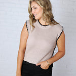 Lirien Essential Sleeveless Sweater Top - Taupe/Black