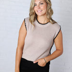 Lirien Essential Sleeveless Sweater Top - Taupe/Black