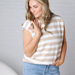 Lirra Striped Sweater Top - Taupe/White