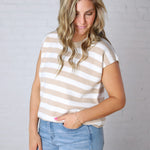 Lirra Striped Sweater Top - Taupe/White