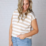 Lirra Striped Sweater Top - Taupe/White