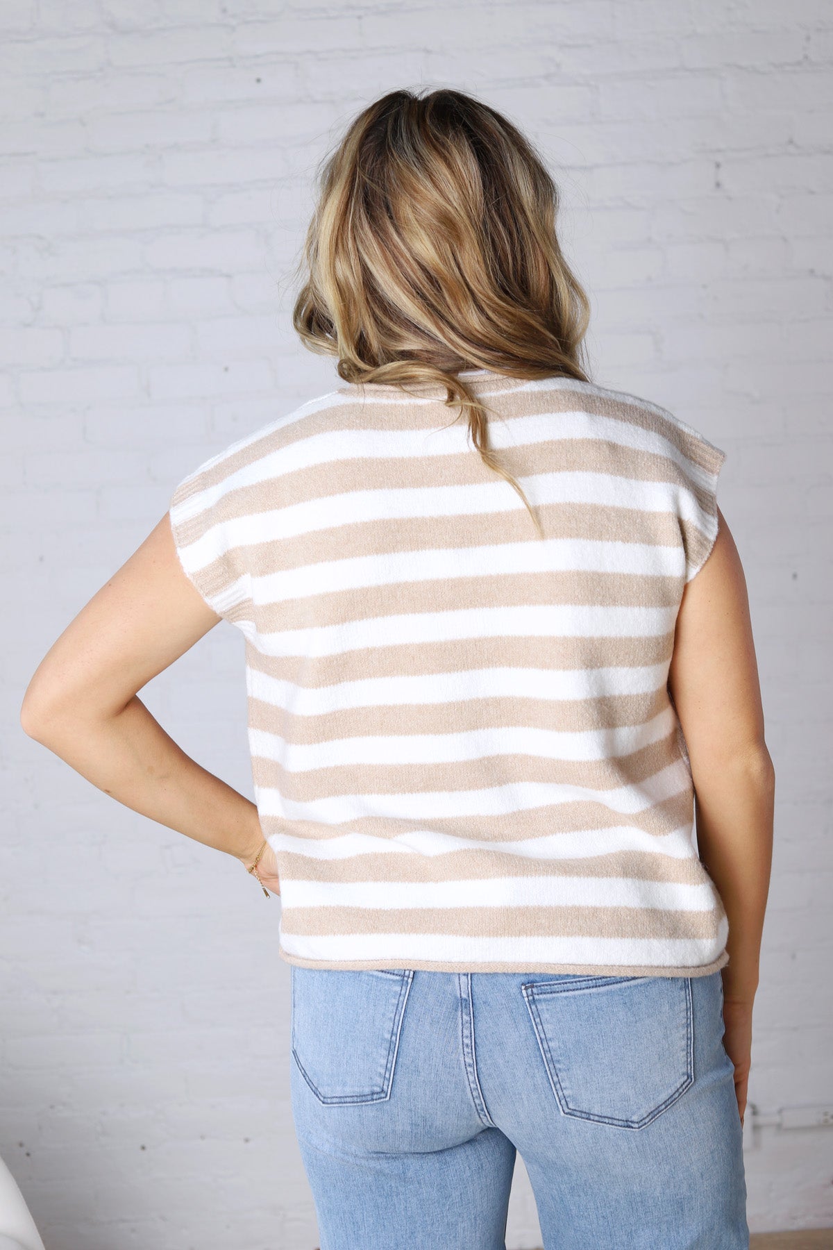 Lirra Striped Sweater Top - Taupe/White