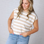 Lirra Striped Sweater Top - Taupe/White
