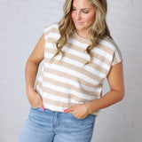 Lirra Striped Sweater Top - Taupe/White