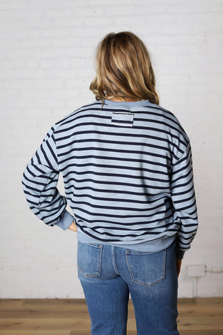 Lise Striped French Terry Pullover - Blue