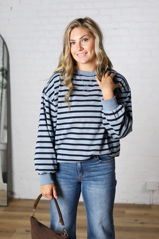 Lise Striped French Terry Pullover - Blue