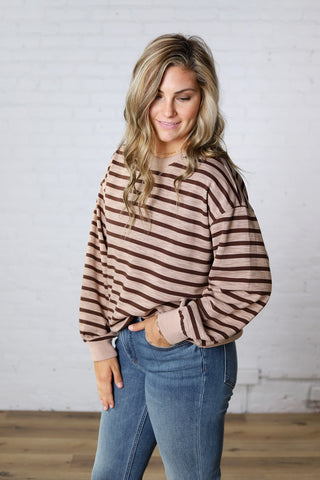 Lise Striped French Terry Pullover - Taupe