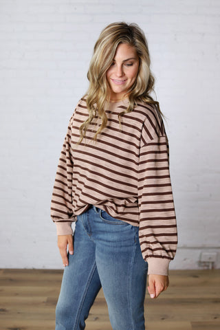 Lise Striped French Terry Pullover - Taupe
