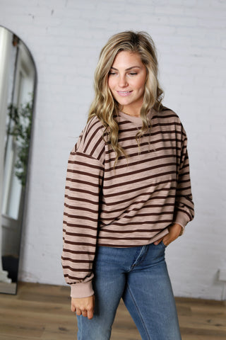 Lise Striped French Terry Pullover - Taupe