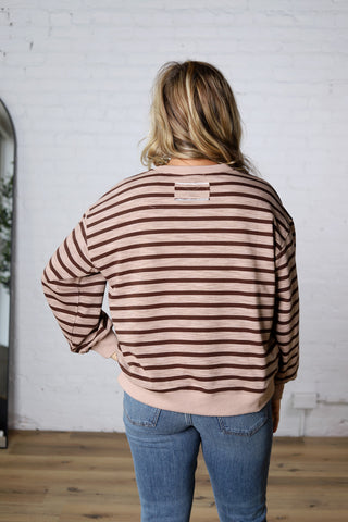 Lise Striped French Terry Pullover - Taupe