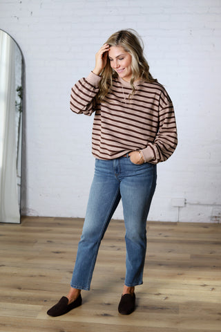 Lise Striped French Terry Pullover - Taupe
