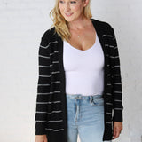 Livia Classic Striped Cardigan - Black