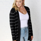 Livia Classic Striped Cardigan - Black