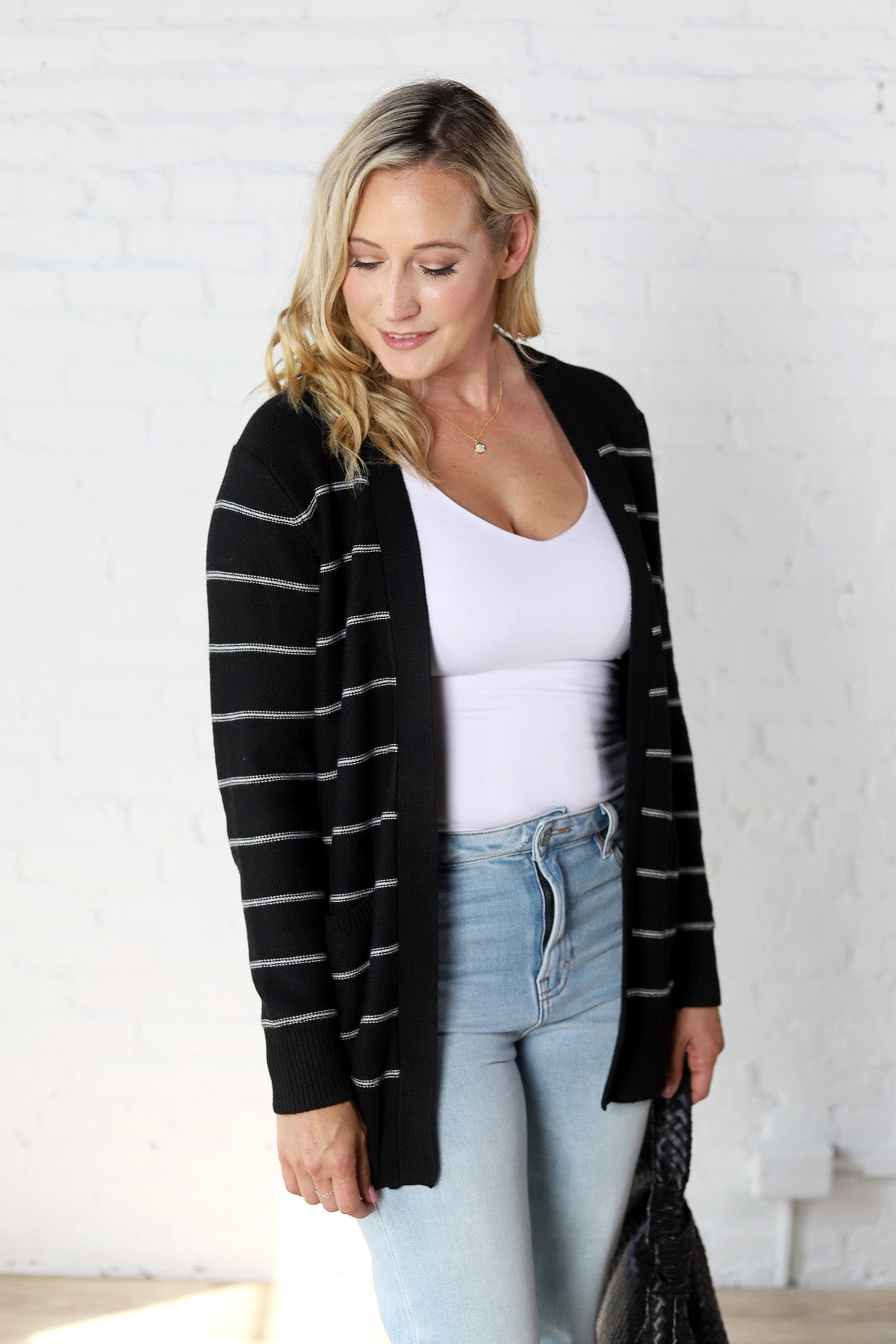 Livia Classic Striped Cardigan - Black