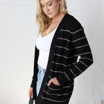 Livia Classic Striped Cardigan - Black