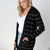 Livia Classic Striped Cardigan - Black