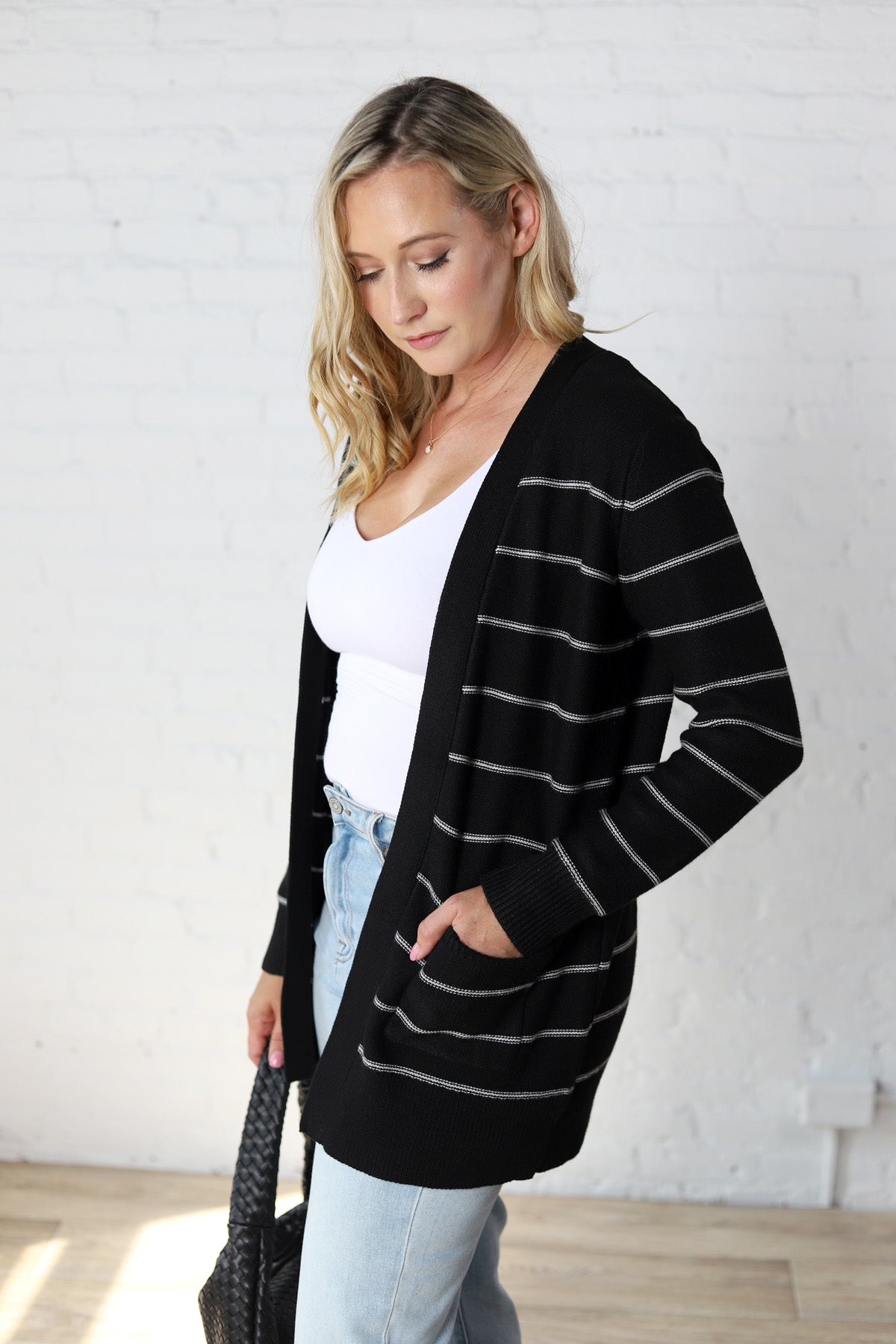 Livia Classic Striped Cardigan - Black