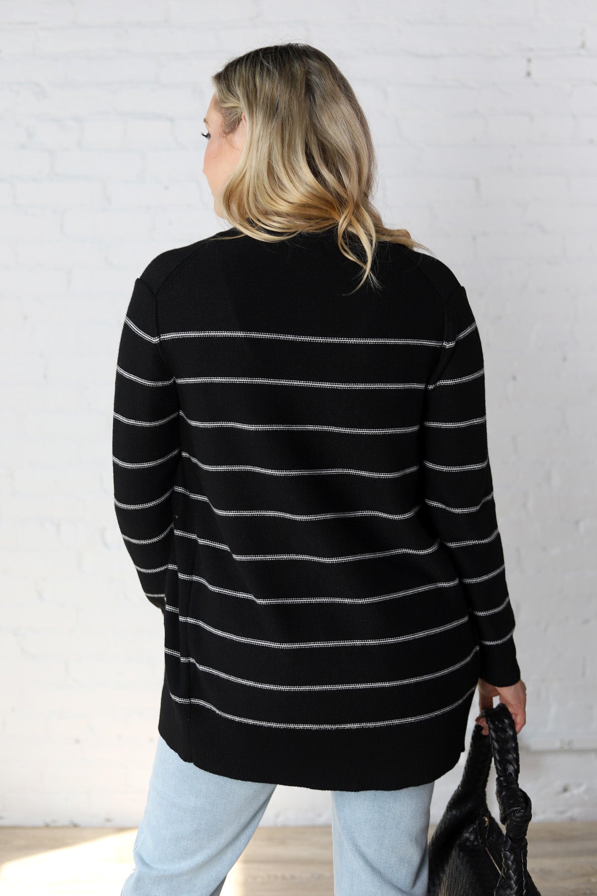 Livia Classic Striped Cardigan - Black