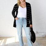 Livia Classic Striped Cardigan - Black