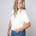 Livvy Soft Knit Tie Neck Sweater Top - Off White
