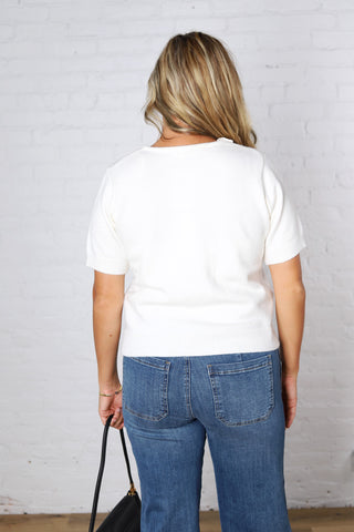 Livvy Soft Knit Tie Neck Sweater Top - Off White