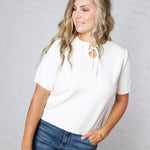 Livvy Soft Knit Tie Neck Sweater Top - Off White