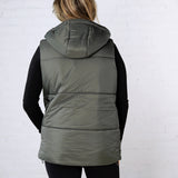 Longline High Neck Padded Vest - Olive