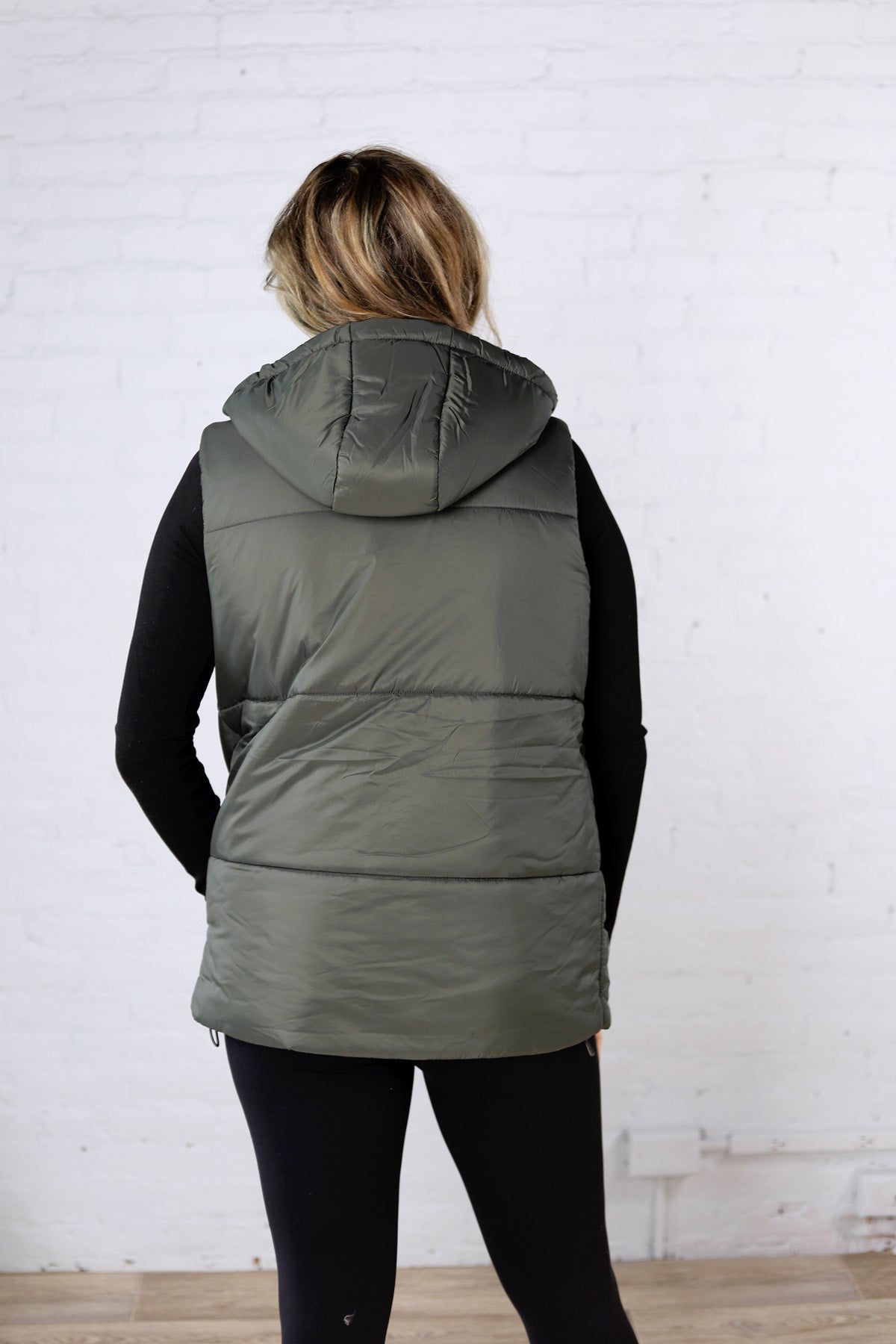 Longline High Neck Padded Vest - Olive