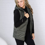 Longline High Neck Padded Vest - Olive