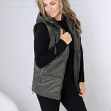 Longline High Neck Padded Vest - Olive